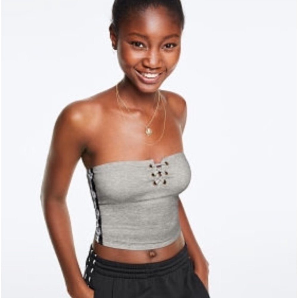 VS PINK Lace Up Logo Tube Top NWT LG